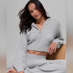ALO 100% Cashmere Grey Waffle Weave Hoodie L